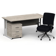Impulse 1600mm Cantilever Straight Desk With Mobile Pedestal and Chiro Medium Back Black Chair - Home Office Set - view 12