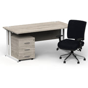 Impulse 1600mm Cantilever Straight Desk With Mobile Pedestal and Chiro Medium Back Black Chair - Home Office Set - view 24