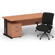 Impulse 1600mm Cantilever Straight Desk With Mobile Pedestal and Chiro Medium Back Black Chair - Home Office Set - view 25