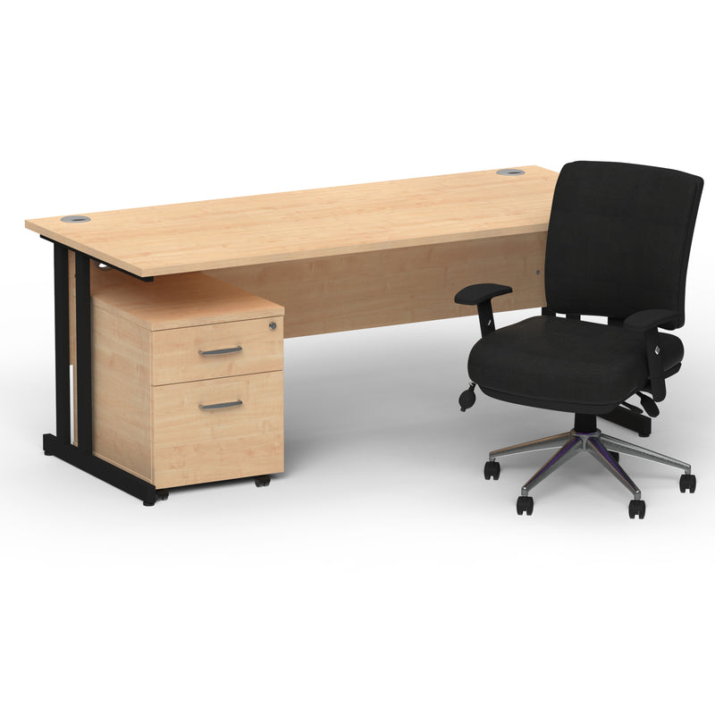 Impulse 1600mm Cantilever Straight Desk With Mobile Pedestal and Chiro Medium Back Black Chair - Home Office Set - view 26
