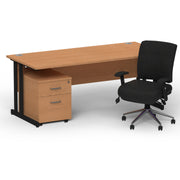 Impulse 1600mm Cantilever Straight Desk With Mobile Pedestal and Chiro Medium Back Black Chair - Home Office Set - view 27