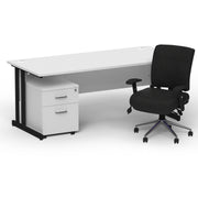 Impulse 1600mm Cantilever Straight Desk With Mobile Pedestal and Chiro Medium Back Black Chair - Home Office Set - view 29