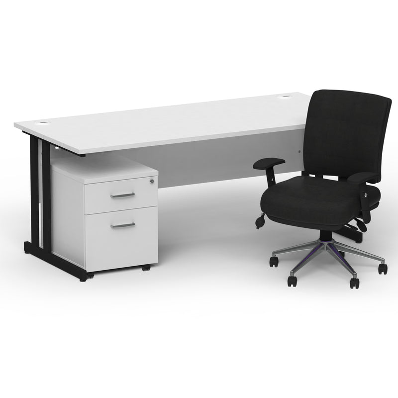 Impulse 1600mm Cantilever Straight Desk With Mobile Pedestal and Chiro Medium Back Black Chair - Home Office Set - view 29