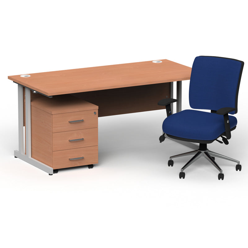 Impulse 1800mm Cantilever Straight Desk With Mobile Pedestal and Chiro Medium Back Blue Chair - Home Office Set - view 7