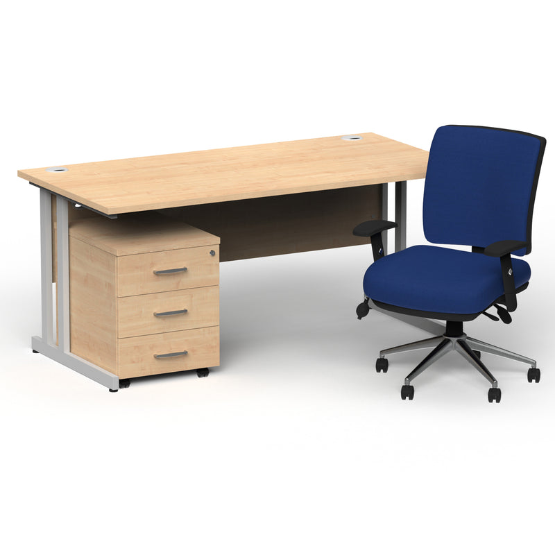 Impulse 1800mm Cantilever Straight Desk With Mobile Pedestal and Chiro Medium Back Blue Chair - Home Office Set - view 8