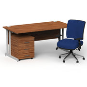 Impulse 1800mm Cantilever Straight Desk With Mobile Pedestal and Chiro Medium Back Blue Chair - Home Office Set - view 10
