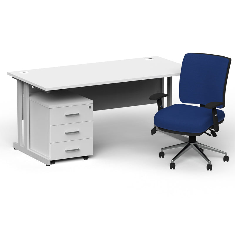 Impulse 1800mm Cantilever Straight Desk With Mobile Pedestal and Chiro Medium Back Blue Chair - Home Office Set - view 11
