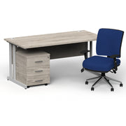 Impulse 1800mm Cantilever Straight Desk With Mobile Pedestal and Chiro Medium Back Blue Chair - Home Office Set - view 12