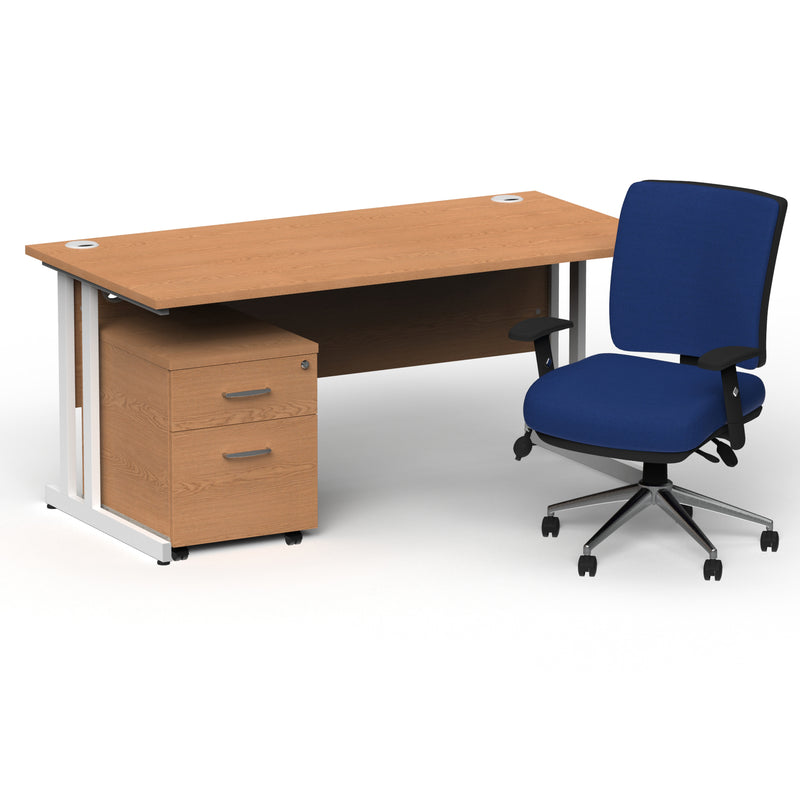 Impulse 1800mm Cantilever Straight Desk With Mobile Pedestal and Chiro Medium Back Blue Chair - Home Office Set - view 15