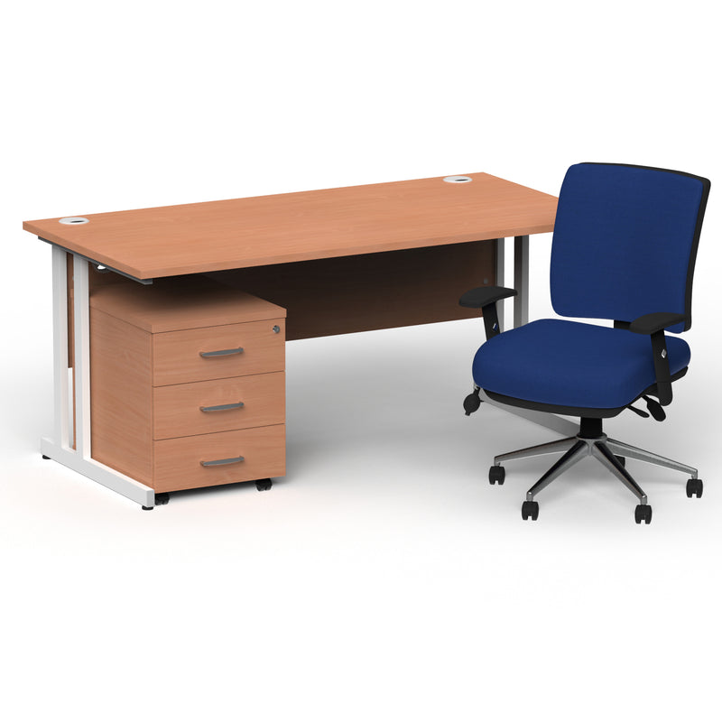 Impulse 1800mm Cantilever Straight Desk With Mobile Pedestal and Chiro Medium Back Blue Chair - Home Office Set - view 19