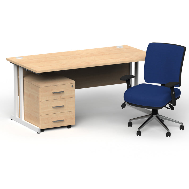 Impulse 1800mm Cantilever Straight Desk With Mobile Pedestal and Chiro Medium Back Blue Chair - Home Office Set - view 20