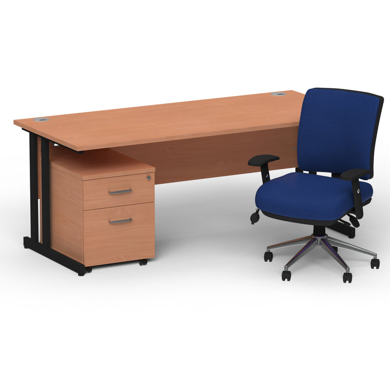 Impulse 1800mm Cantilever Straight Desk With Mobile Pedestal and Chiro Medium Back Blue Chair - Home Office Set - view 25