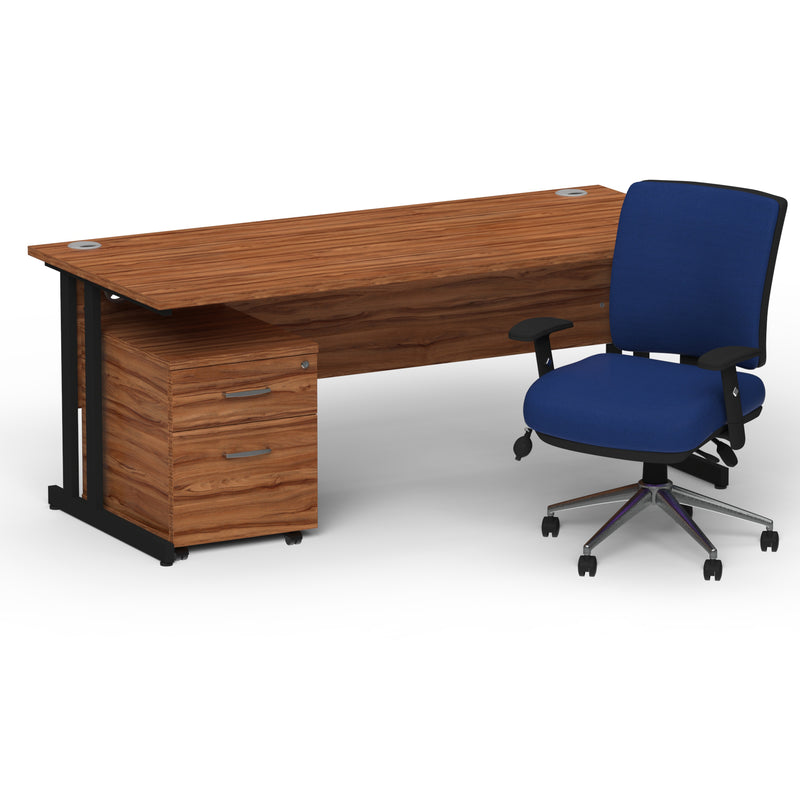 Impulse 1800mm Cantilever Straight Desk With Mobile Pedestal and Chiro Medium Back Blue Chair - Home Office Set - view 28