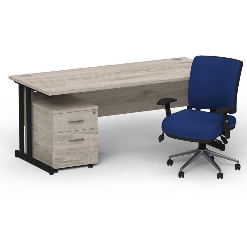 Impulse 1800mm Cantilever Straight Desk With Mobile Pedestal and Chiro Medium Back Blue Chair - Home Office Set - view 30