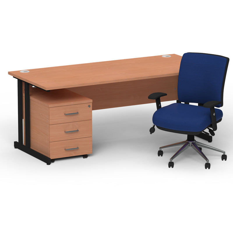 Impulse 1800mm Cantilever Straight Desk With Mobile Pedestal and Chiro Medium Back Blue Chair - Home Office Set - image 31