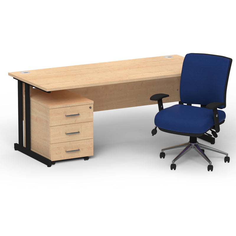 Impulse 1800mm Cantilever Straight Desk With Mobile Pedestal and Chiro Medium Back Blue Chair - Home Office Set - image 32