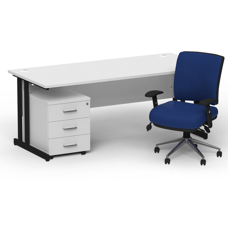 Impulse 1800mm Cantilever Straight Desk With Mobile Pedestal and Chiro Medium Back Blue Chair - Home Office Set - image 35