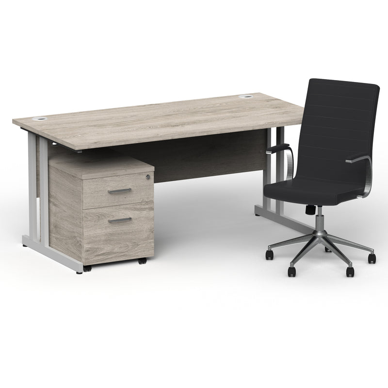Impulse 1600mm Cantilever Straight Desk With Mobile Pedestal and Ezra Black Executive Chair - Home Office Set - view 6