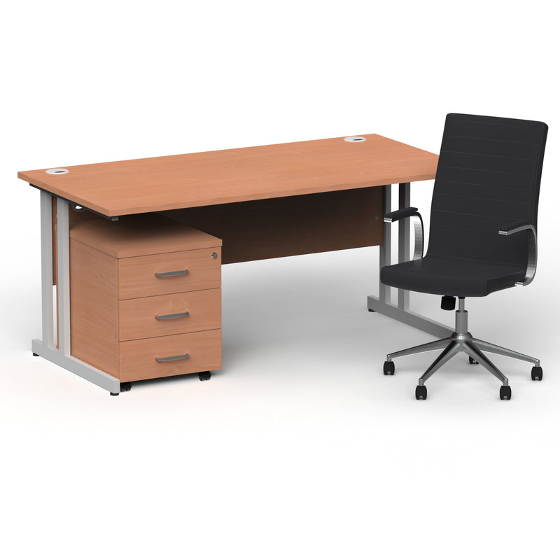 Impulse 1600mm Cantilever Straight Desk With Mobile Pedestal and Ezra Black Executive Chair - Home Office Set - view 7