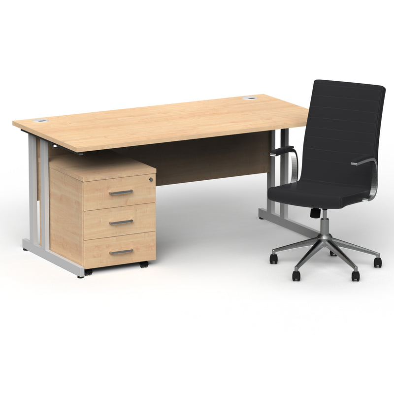 Impulse 1600mm Cantilever Straight Desk With Mobile Pedestal and Ezra Black Executive Chair - Home Office Set - view 8