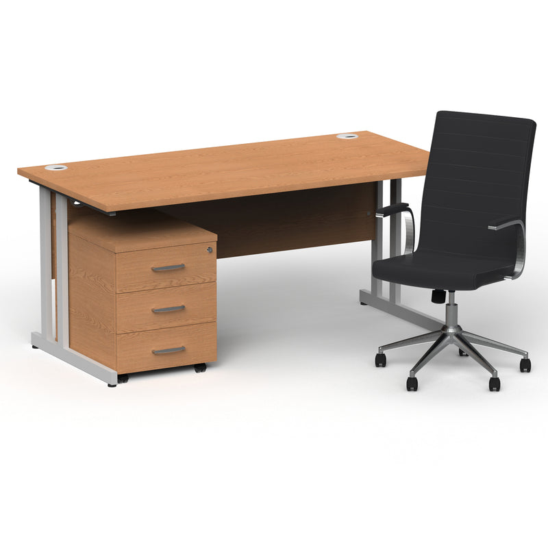 Impulse 1600mm Cantilever Straight Desk With Mobile Pedestal and Ezra Black Executive Chair - Home Office Set - view 9