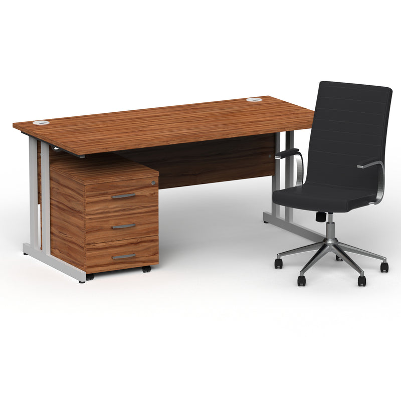 Impulse 1600mm Cantilever Straight Desk With Mobile Pedestal and Ezra Black Executive Chair - Home Office Set - view 10