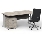 Impulse 1600mm Cantilever Straight Desk With Mobile Pedestal and Ezra Black Executive Chair - Home Office Set - view 12