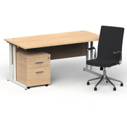 Impulse 1600mm Cantilever Straight Desk With Mobile Pedestal and Ezra Black Executive Chair - Home Office Set - view 14