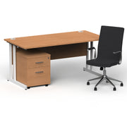 Impulse 1600mm Cantilever Straight Desk With Mobile Pedestal and Ezra Black Executive Chair - Home Office Set - view 15