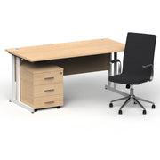 Impulse 1600mm Cantilever Straight Desk With Mobile Pedestal and Ezra Black Executive Chair - Home Office Set - view 20