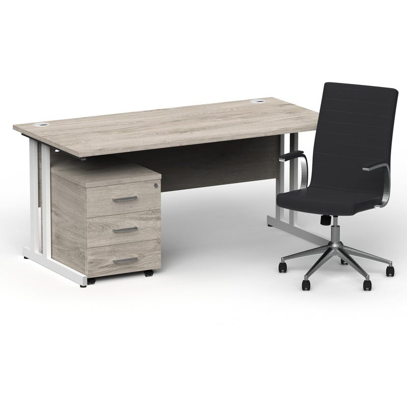 Impulse 1600mm Cantilever Straight Desk With Mobile Pedestal and Ezra Black Executive Chair - Home Office Set - view 24