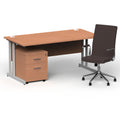 Impulse 1600mm Cantilever Straight Desk With Mobile Pedestal and Ezra Brown Executive Chair - Home Office Set