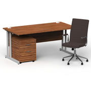 Impulse 1600mm Cantilever Straight Desk With Mobile Pedestal and Ezra Brown Executive Chair - Home Office Set - view 4