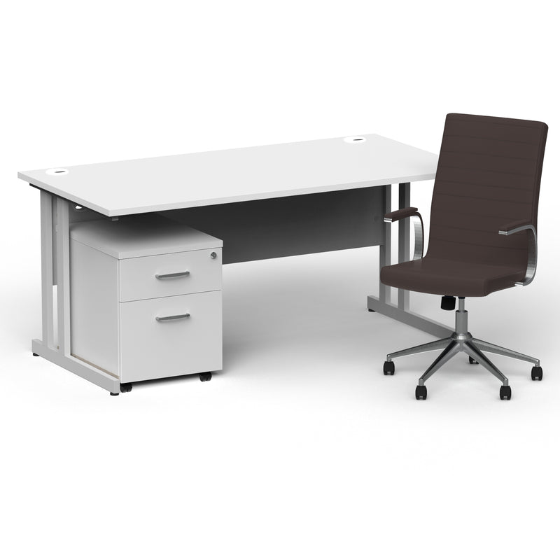 Impulse 1600mm Cantilever Straight Desk With Mobile Pedestal and Ezra Brown Executive Chair - Home Office Set - view 5