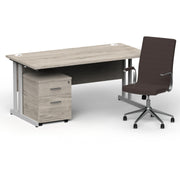 Impulse 1600mm Cantilever Straight Desk With Mobile Pedestal and Ezra Brown Executive Chair - Home Office Set - view 6
