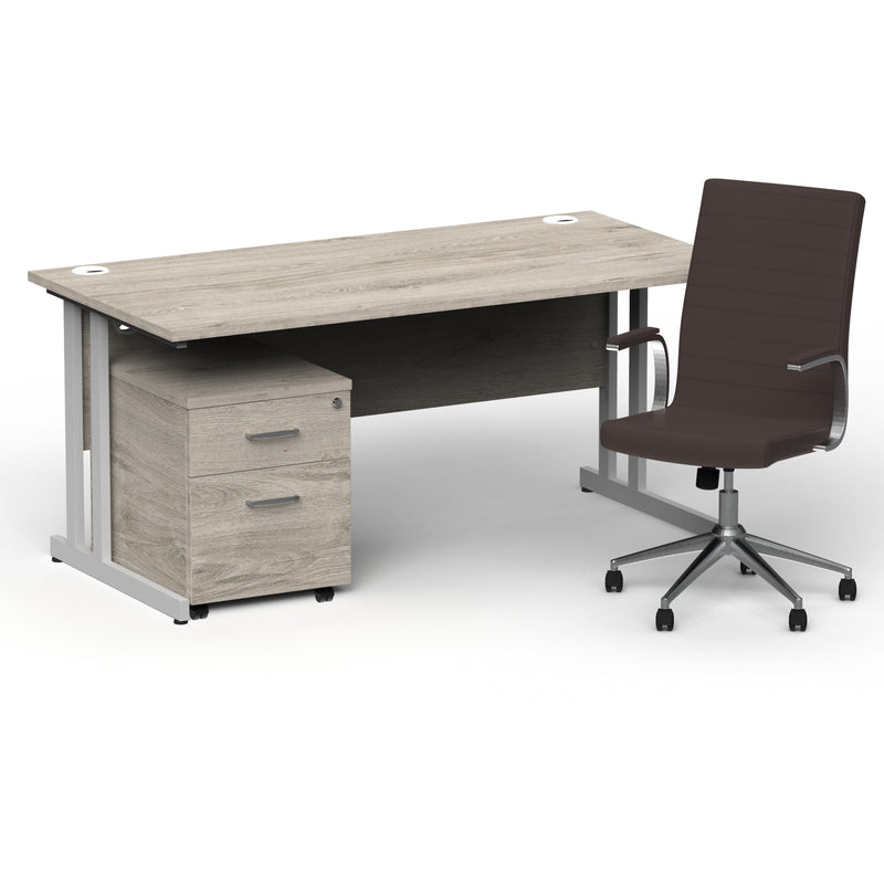 Impulse 1600mm Cantilever Straight Desk With Mobile Pedestal and Ezra Brown Executive Chair - Home Office Set - view 6