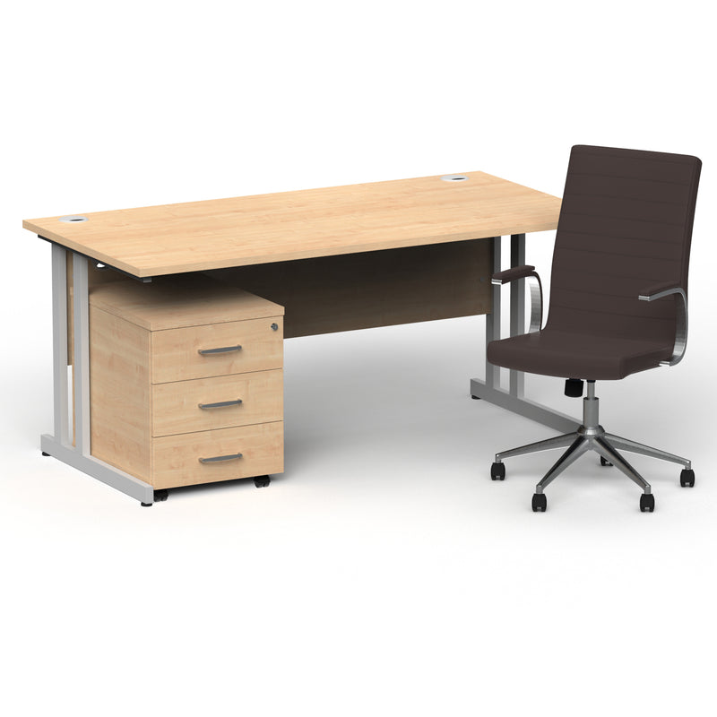 Impulse 1600mm Cantilever Straight Desk With Mobile Pedestal and Ezra Brown Executive Chair - Home Office Set - view 8