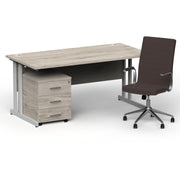 Impulse 1600mm Cantilever Straight Desk With Mobile Pedestal and Ezra Brown Executive Chair - Home Office Set - view 12
