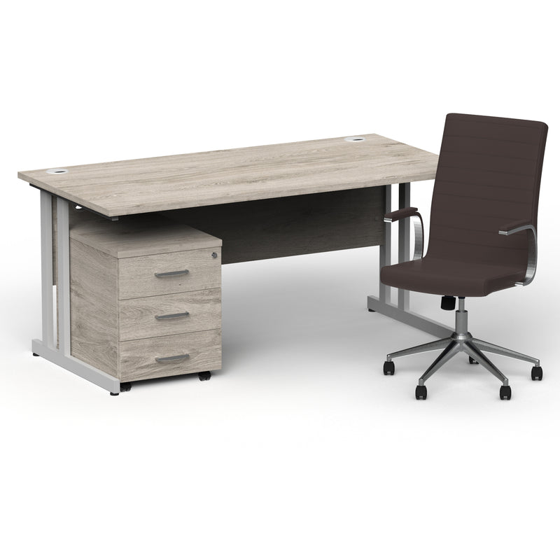 Impulse 1600mm Cantilever Straight Desk With Mobile Pedestal and Ezra Brown Executive Chair - Home Office Set - view 12