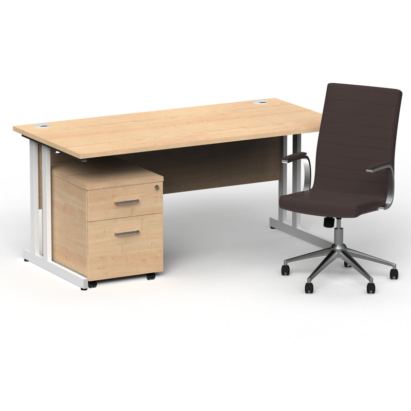 Impulse 1600mm Cantilever Straight Desk With Mobile Pedestal and Ezra Brown Executive Chair - Home Office Set - view 14