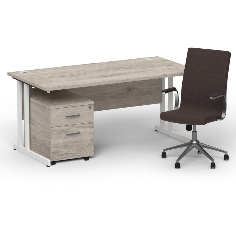 Impulse 1600mm Cantilever Straight Desk With Mobile Pedestal and Ezra Brown Executive Chair - Home Office Set - view 18