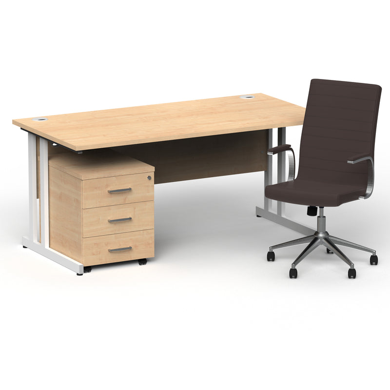 Impulse 1600mm Cantilever Straight Desk With Mobile Pedestal and Ezra Brown Executive Chair - Home Office Set - view 20