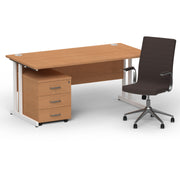 Impulse 1600mm Cantilever Straight Desk With Mobile Pedestal and Ezra Brown Executive Chair - Home Office Set - view 21
