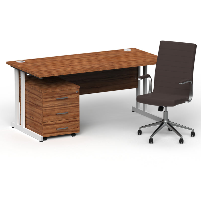 Impulse 1600mm Cantilever Straight Desk With Mobile Pedestal and Ezra Brown Executive Chair - Home Office Set - view 22