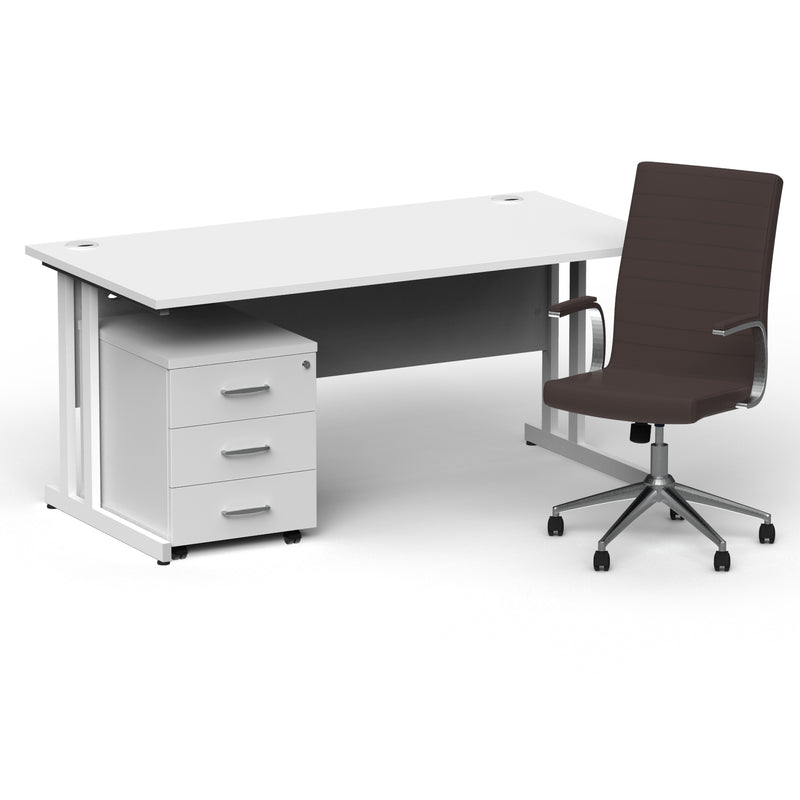 Impulse 1600mm Cantilever Straight Desk With Mobile Pedestal and Ezra Brown Executive Chair - Home Office Set - view 23