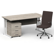 Impulse 1600mm Cantilever Straight Desk With Mobile Pedestal and Ezra Brown Executive Chair - Home Office Set - view 24