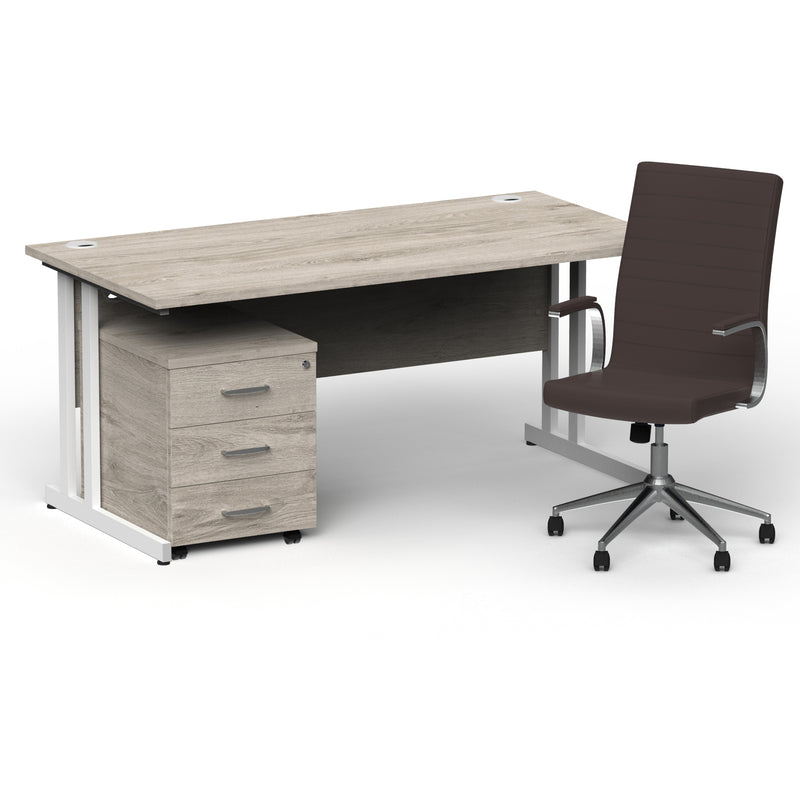 Impulse 1600mm Cantilever Straight Desk With Mobile Pedestal and Ezra Brown Executive Chair - Home Office Set - view 24