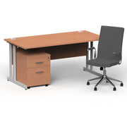 Impulse 1600mm Cantilever Straight Desk With Mobile Pedestal and Ezra Grey Executive Chair - Home Office Set