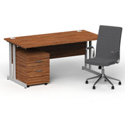 Impulse 1600mm Cantilever Straight Desk With Mobile Pedestal and Ezra Grey Executive Chair - Home Office Set - view 4