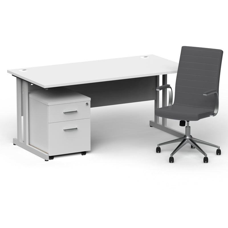 Impulse 1600mm Cantilever Straight Desk With Mobile Pedestal and Ezra Grey Executive Chair - Home Office Set - view 5